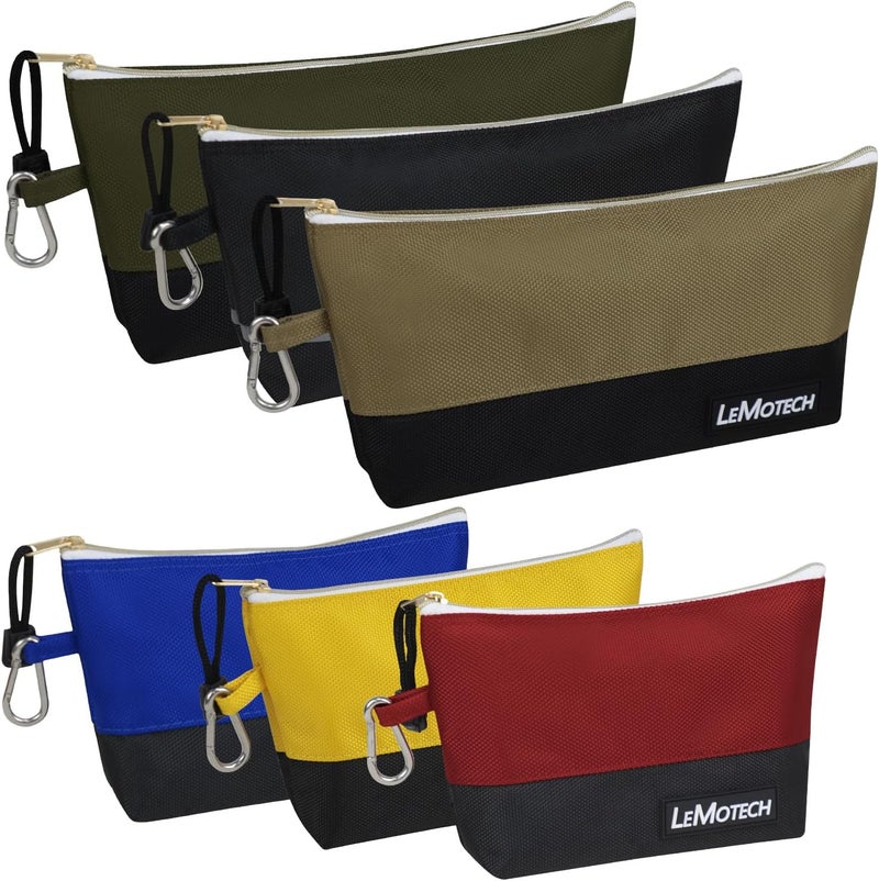 LeMotech Zipper Tool Bag with Carabiners, Water Resistant Stand-Up Utility Pouch Heavy Duty 1680D Oxford, Multipurpose Storage Pouch, 6 Pack - Image 1